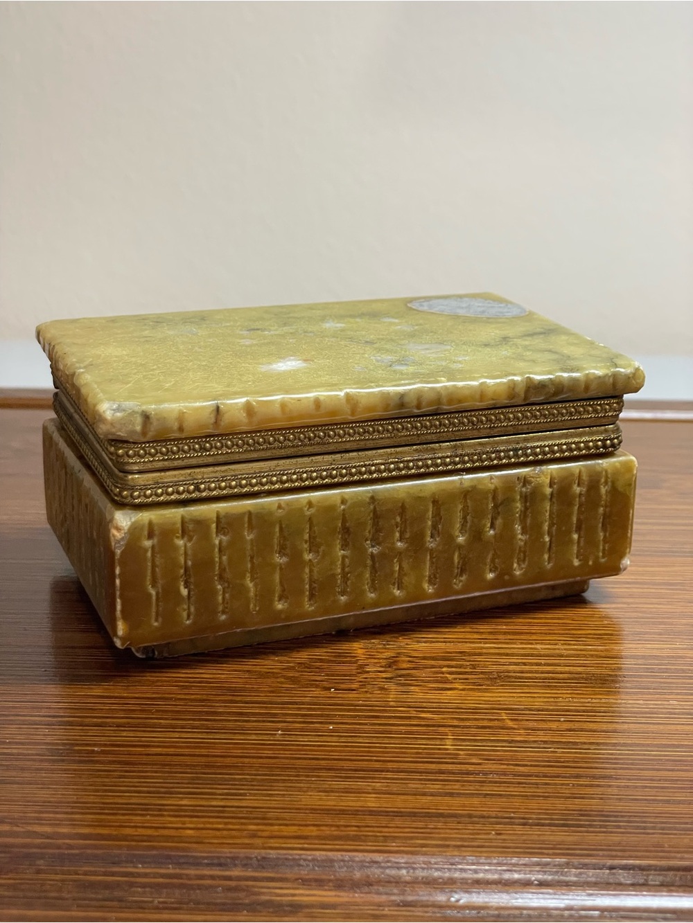 VTG 1960s Italian Alabaster & Brass Trinket Box MCM
